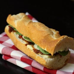 posh cheddar and pickle baguette