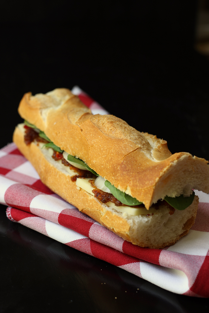 baguette sandwich on a napkin