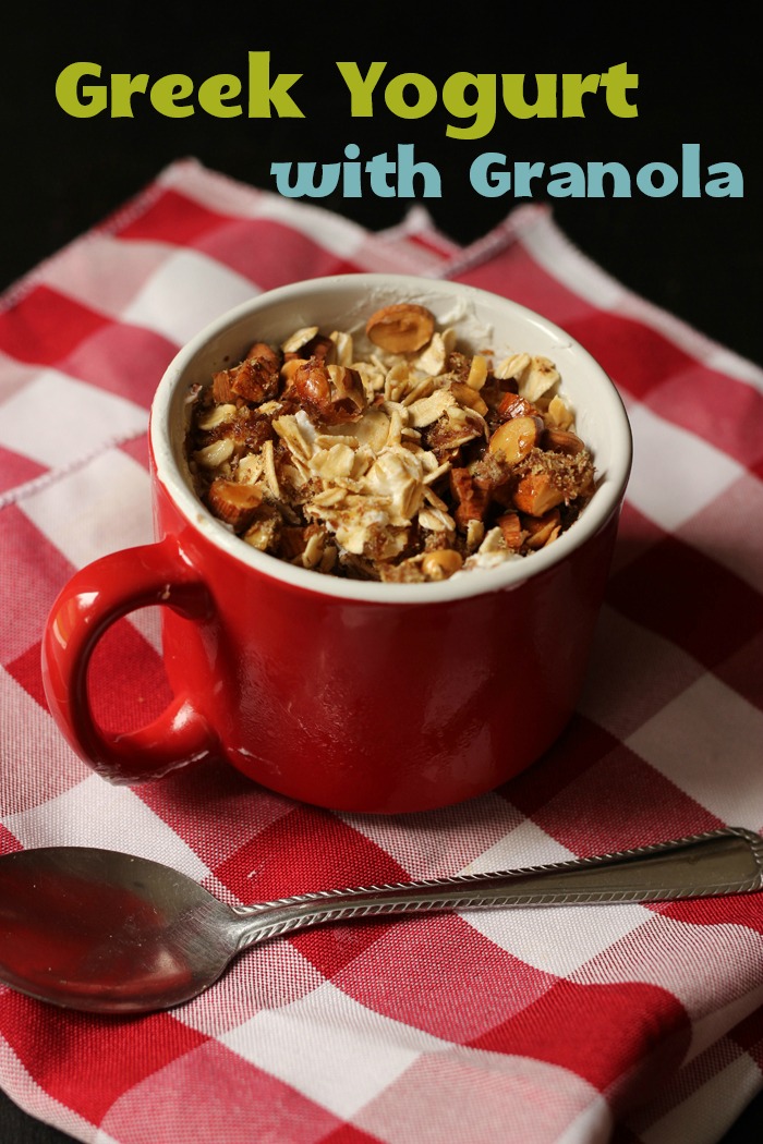 greek yogurt with granola in a mug