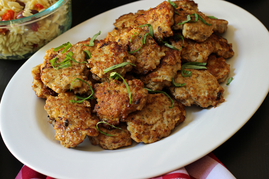 Chicken Patties on white platter