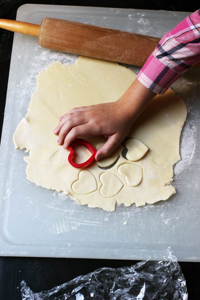 cutting pie crust hearts for top crust