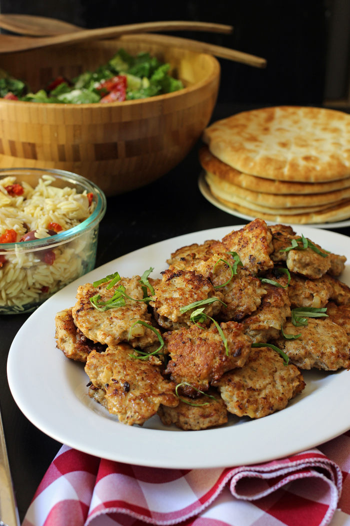 dinner spread of Chicken Patties with fixings
