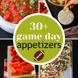 collage of game day appetizer ideas with text overlay.
