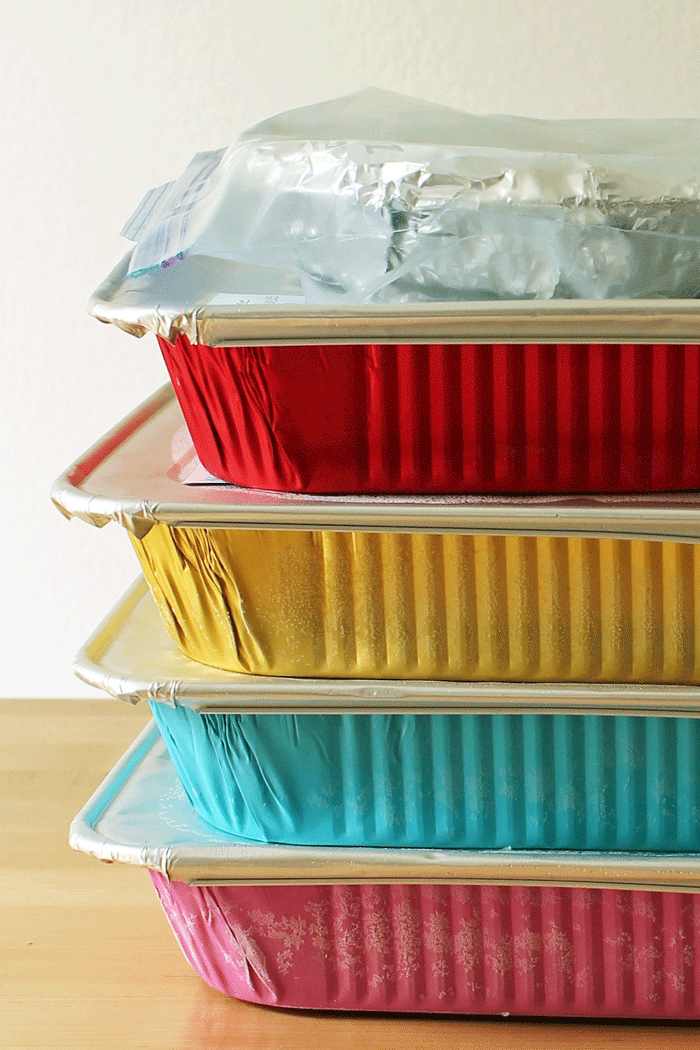 stacks of colored freezer meal plans