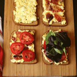 egg salad blt in stages on board