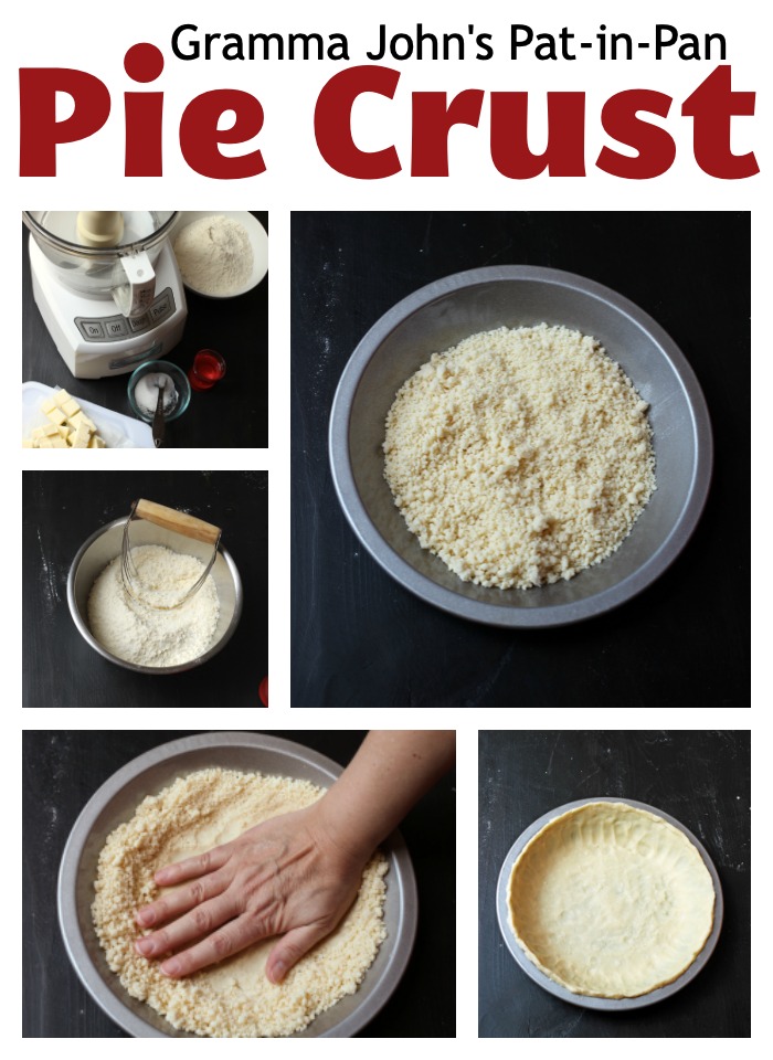 a collage of steps for making pat-in-pan pie crust