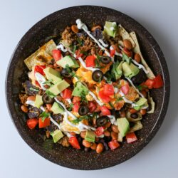 the finished plate of loaded nachos.