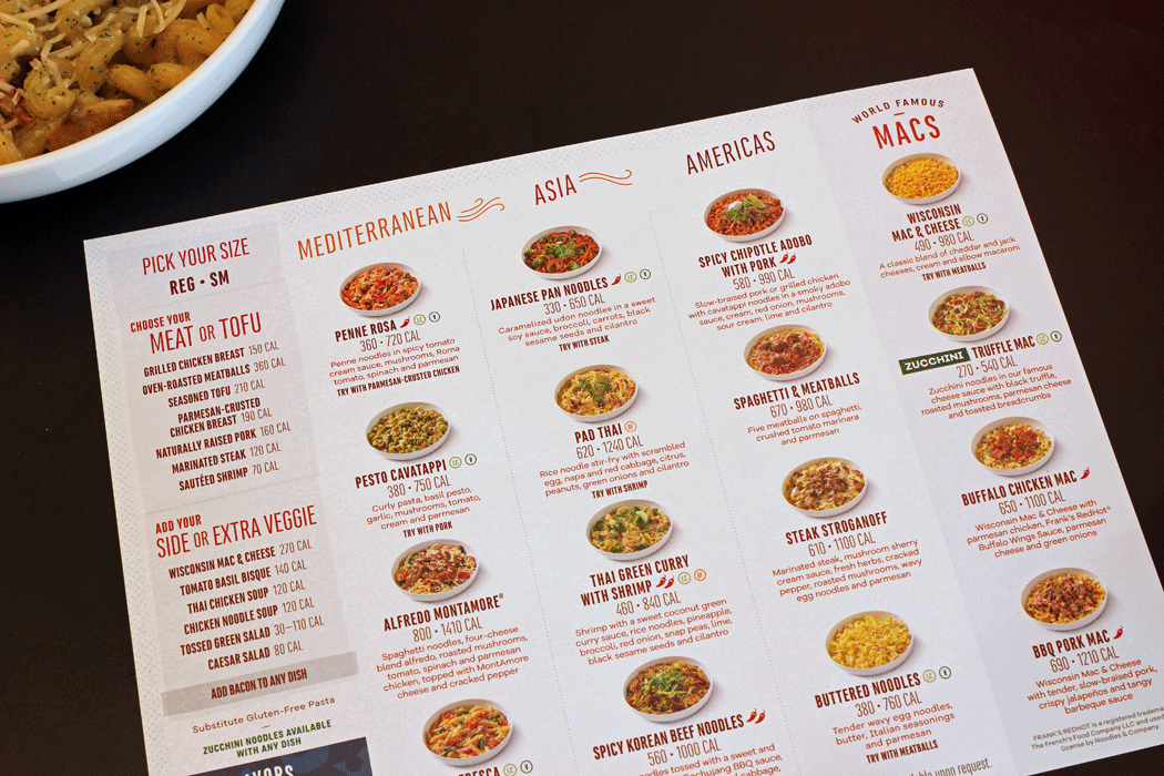 menu from noodles and company