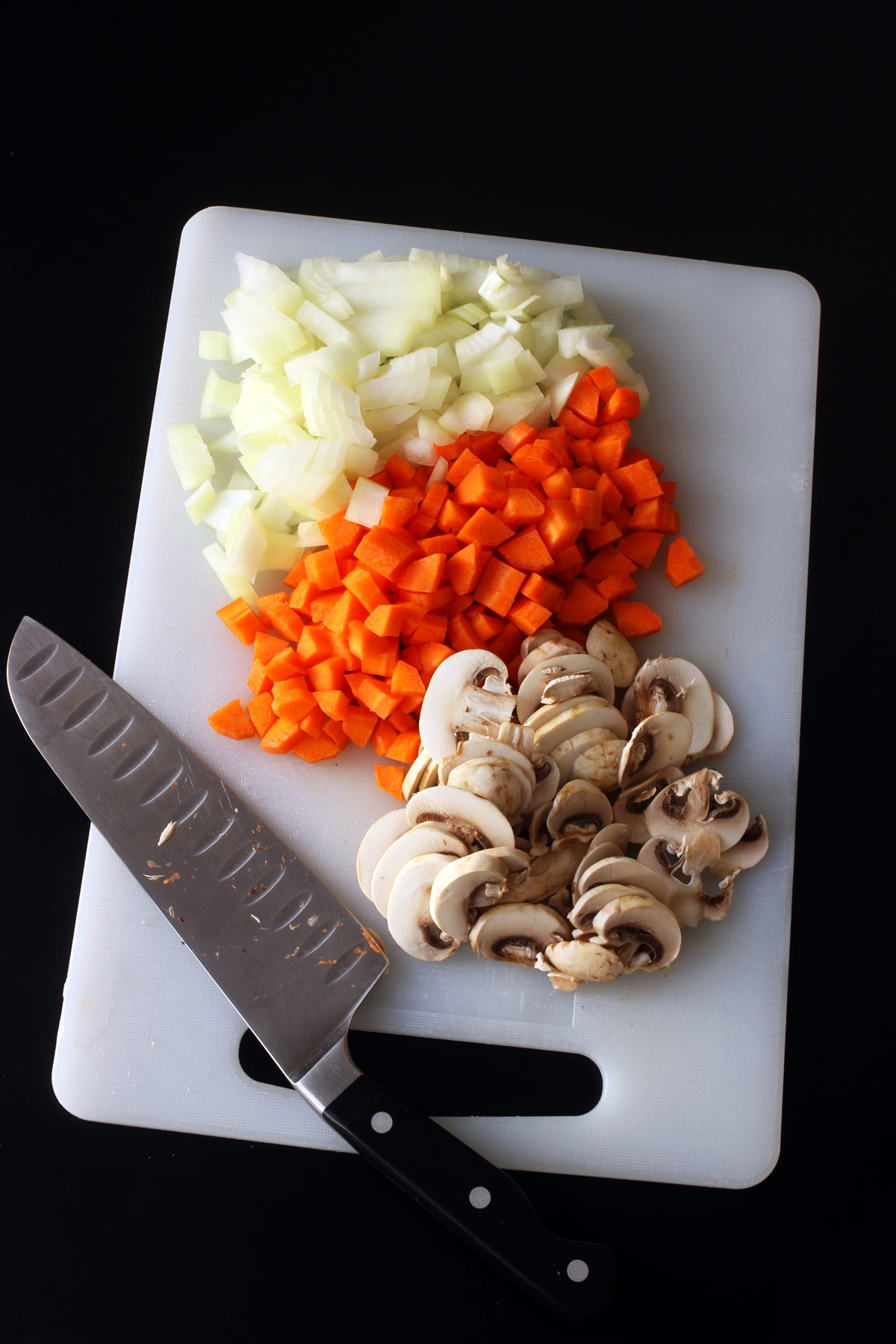 chopping veg on cutting board