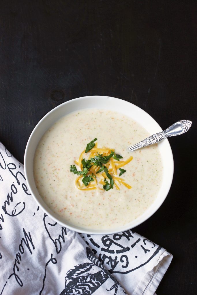 A bowl of Cauliflower soup, with cheese