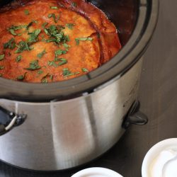 stacked enchilada in crockpot