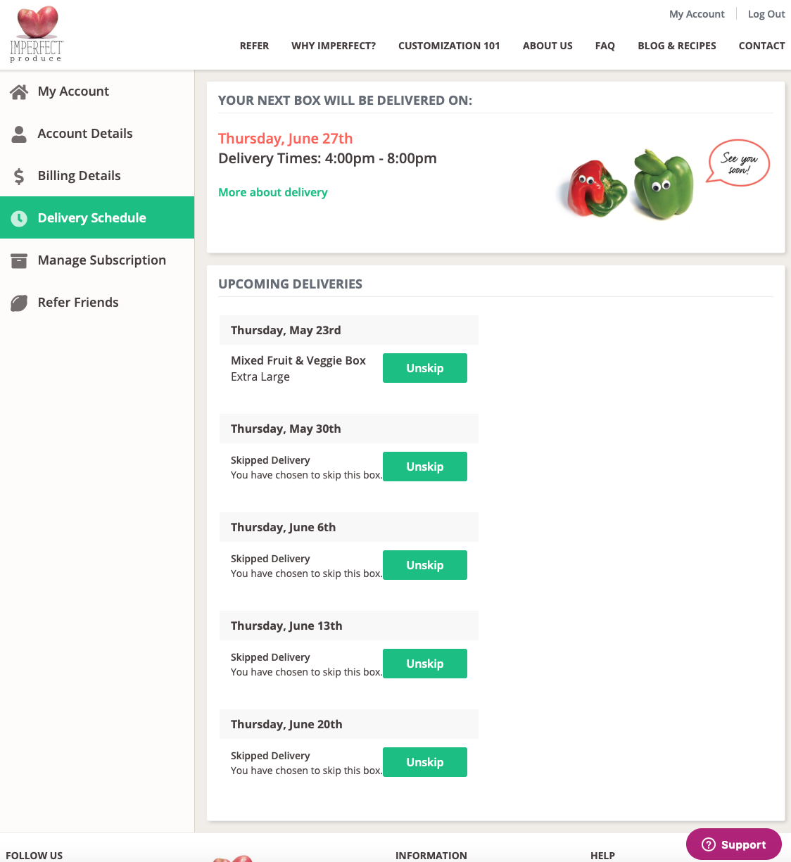 screen shot from imperfect produce skip order