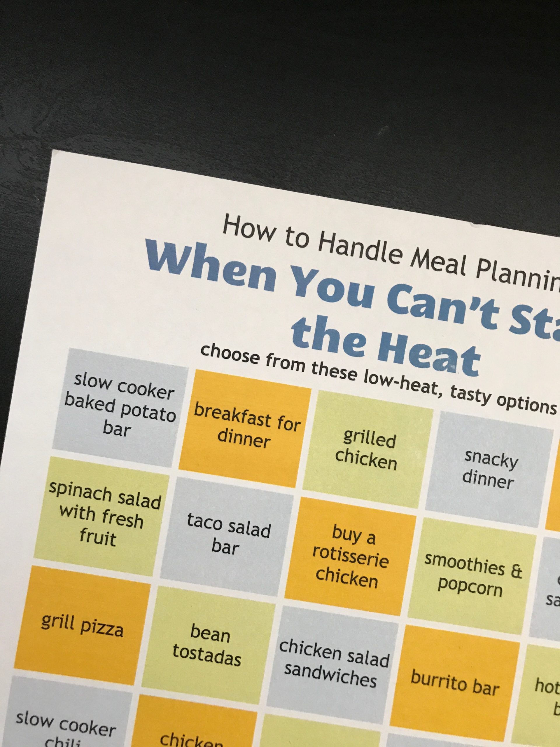 hot weather meal planning printable