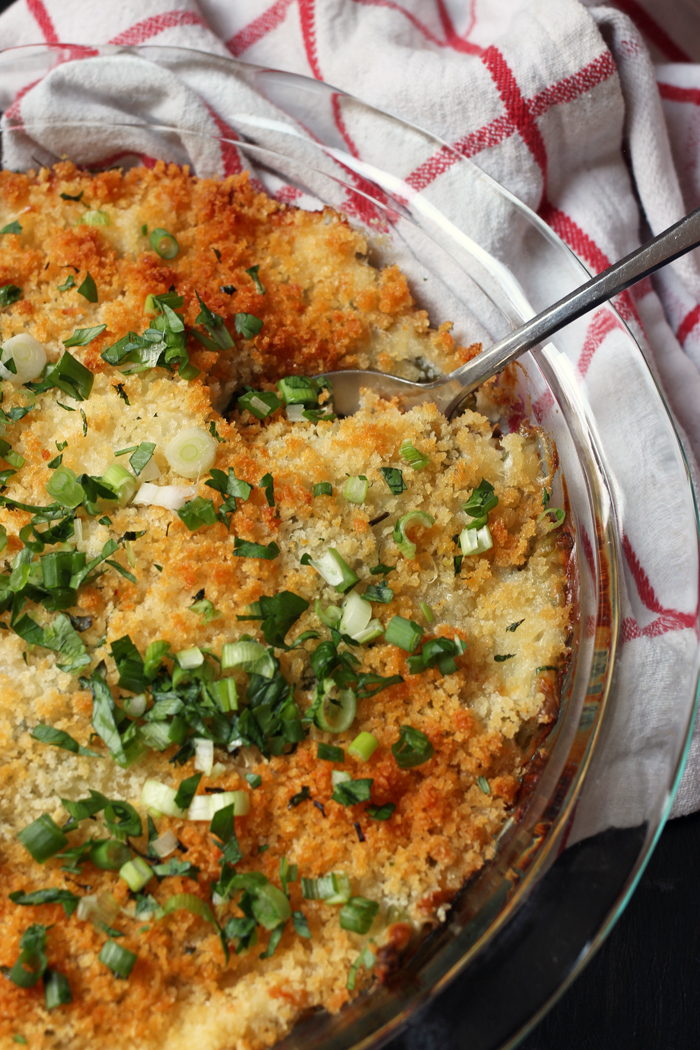 baking dish with green bean casserole