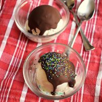 Bowls of ice cream with magic shells and Sprinkles