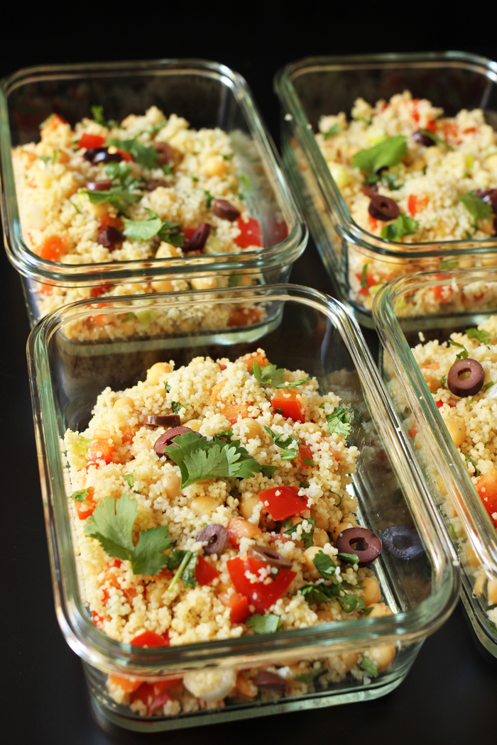 meal prep of cilantro couscous salad