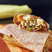 burrito cut open on cutting board