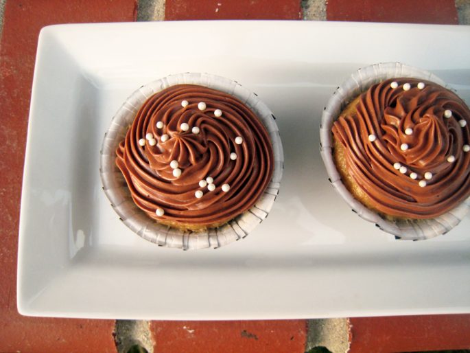 Banana Cupcakes on tray.