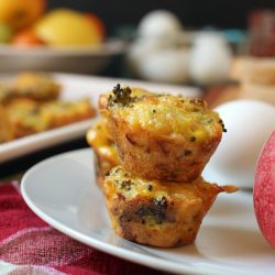 egg bites stacked on plate on breakfast table