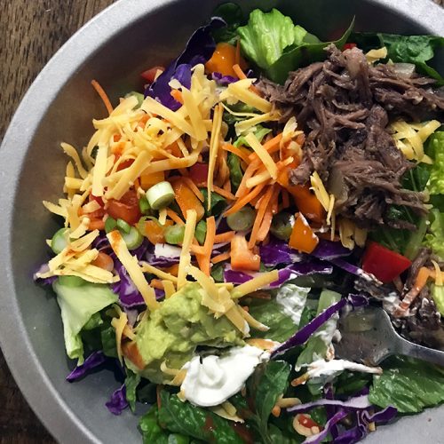 Bariatric meal prep - taco salad! Mixed greens, shredded cheddar, taco