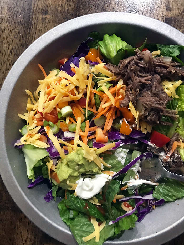 Bariatric meal prep - taco salad! Mixed greens, shredded cheddar, taco