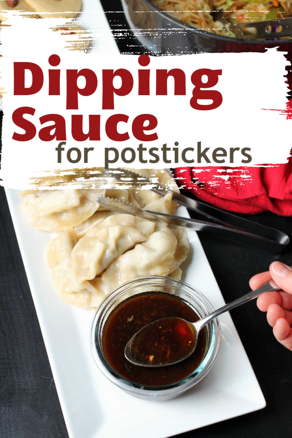 A tray of potstickers, with Dipping sauce