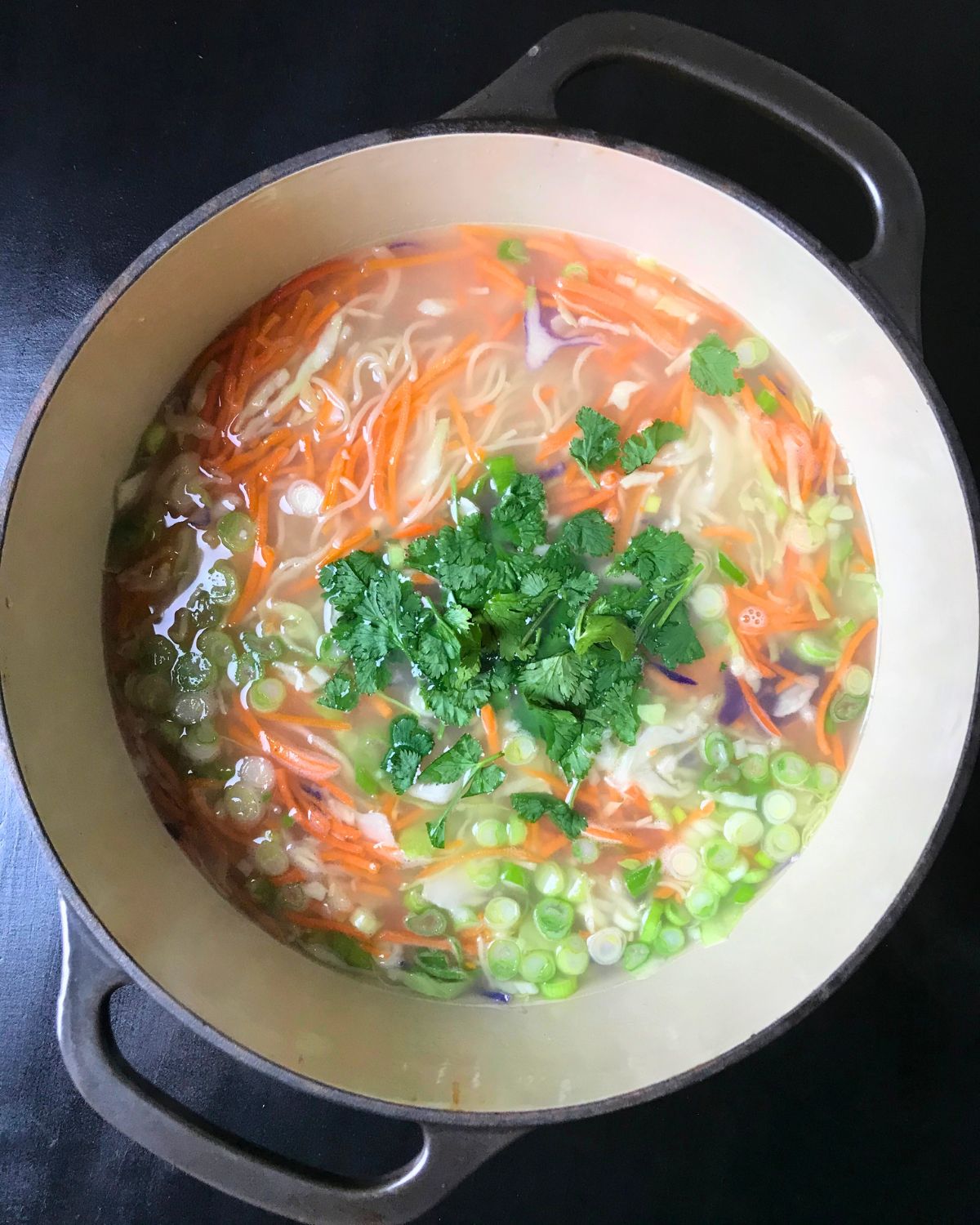 big pot of ramen with leftovers.