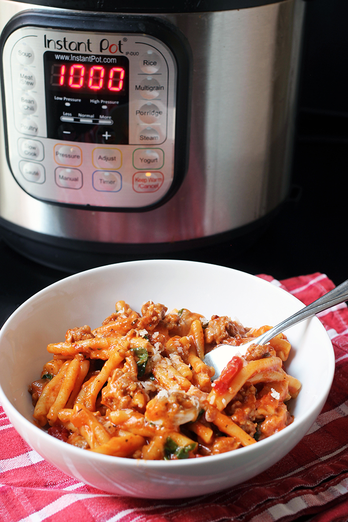 instant pot and bowl of pasta