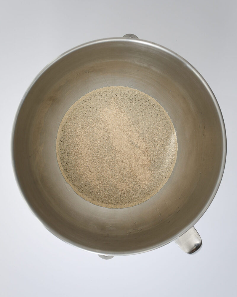 water and yeast in a mixing bowl.