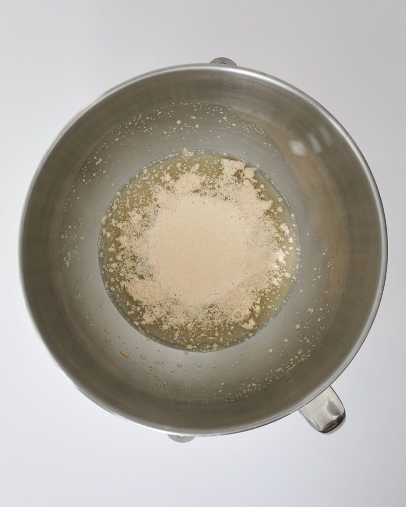 yeast rising in the mixing bowl.