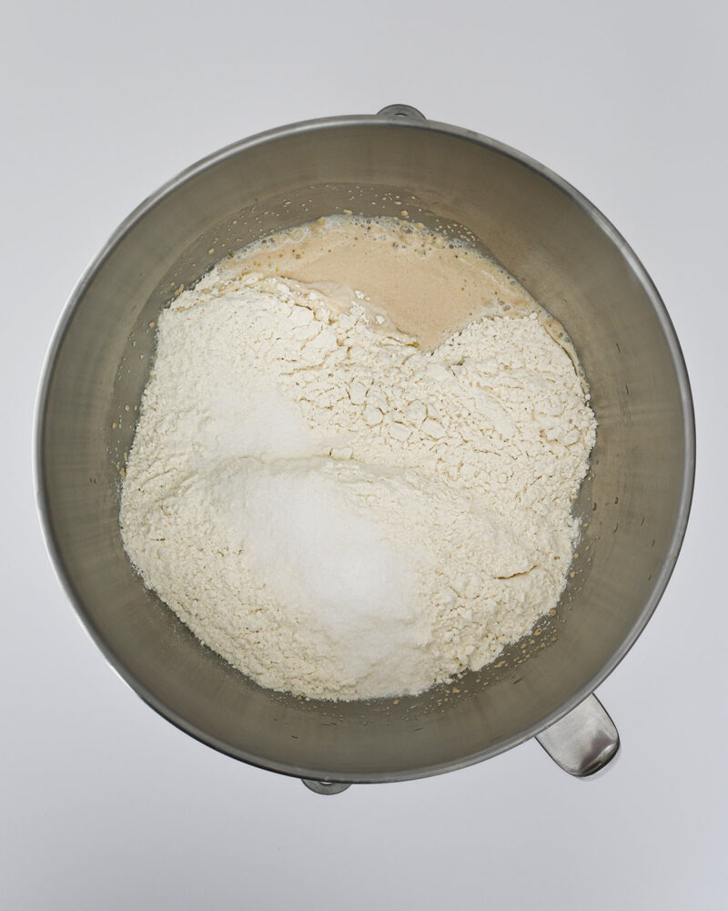 dry ingredients added to mixing boal.