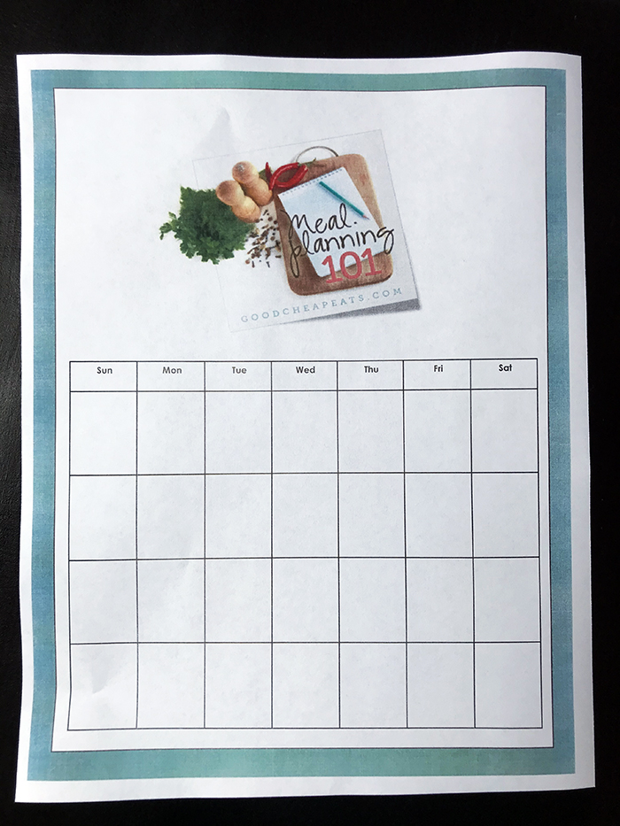 blank meal plan calendar
