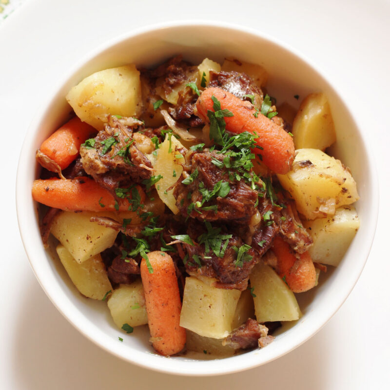 bowl of irish stew from overhead