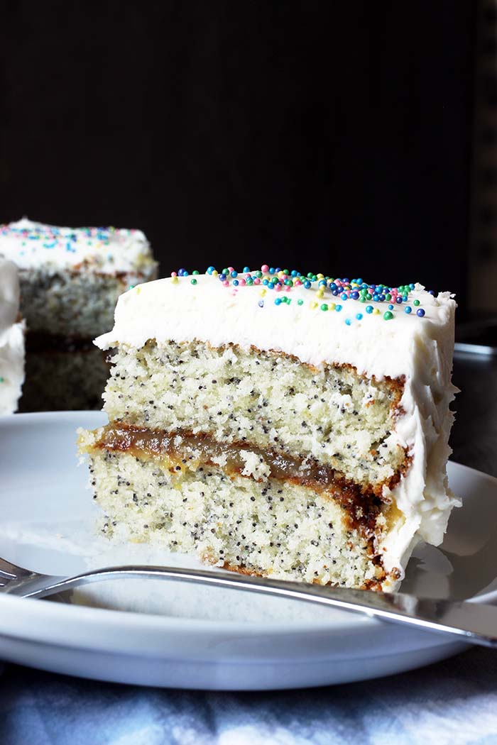 slice of poppy seed cake and lemon curd