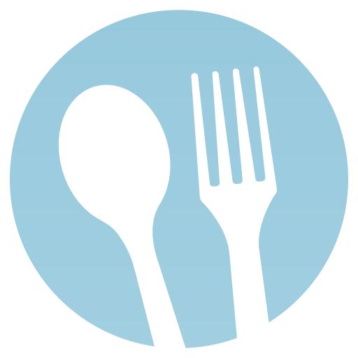 blue plate icon with spoon and fork.