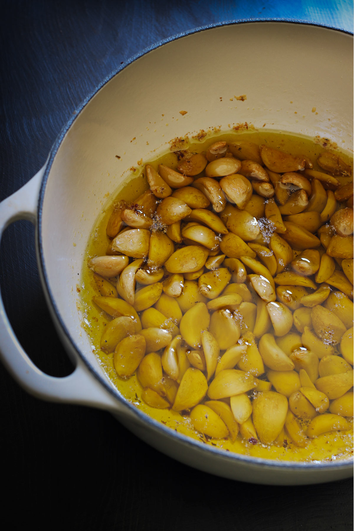 roasted garlic in the herbed oil in a dutch oven.