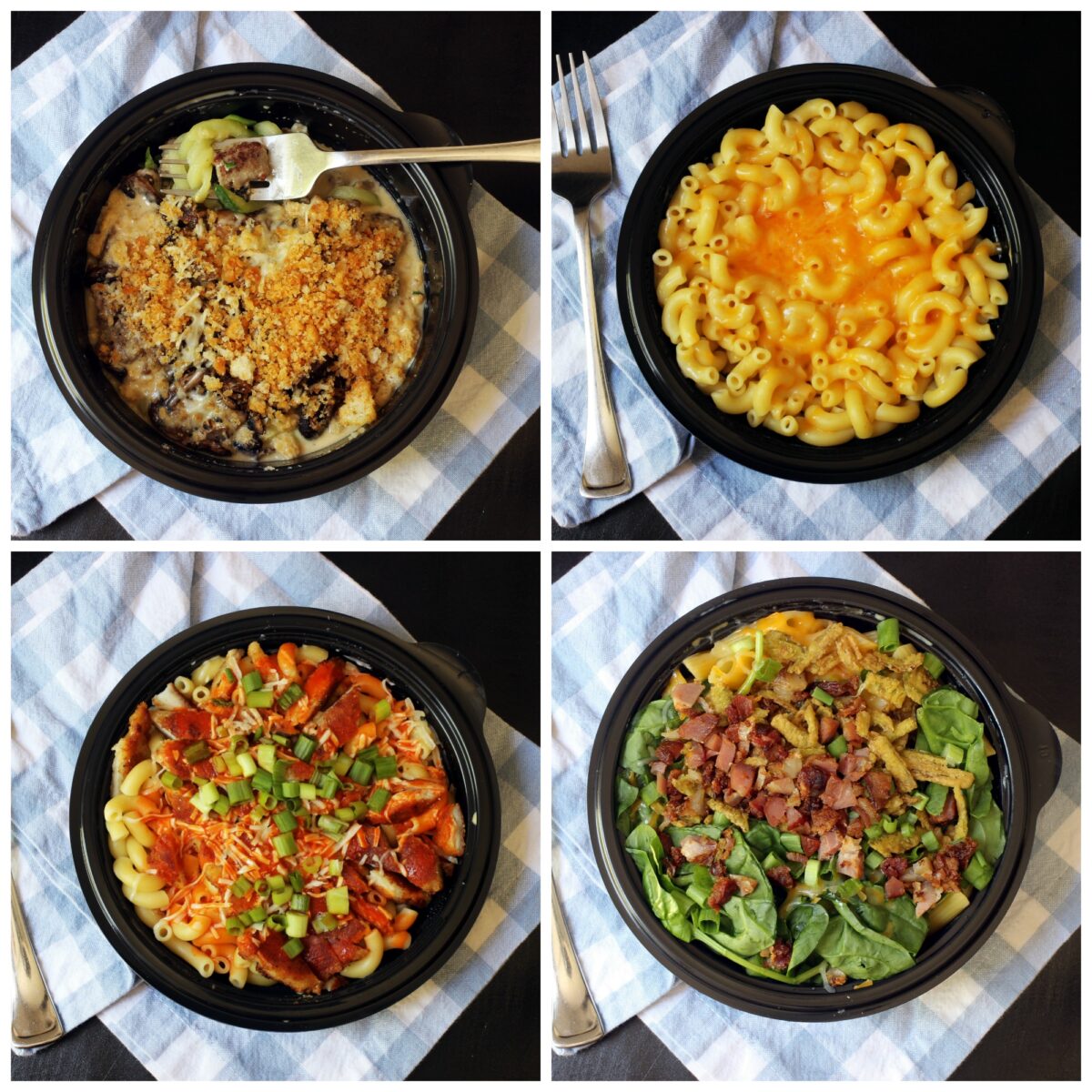 collage of different mac and cheese choices