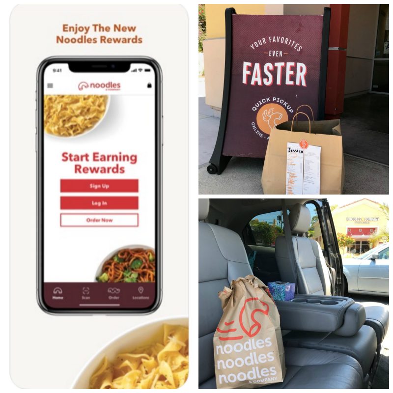 collage of Noodles app and picking up mobile order