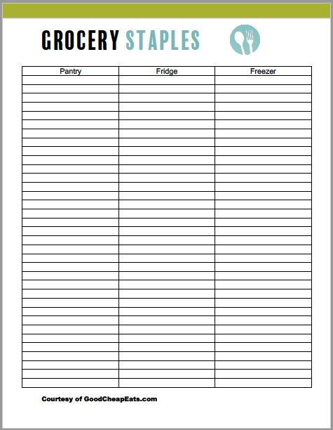 image of grocery staples worksheet