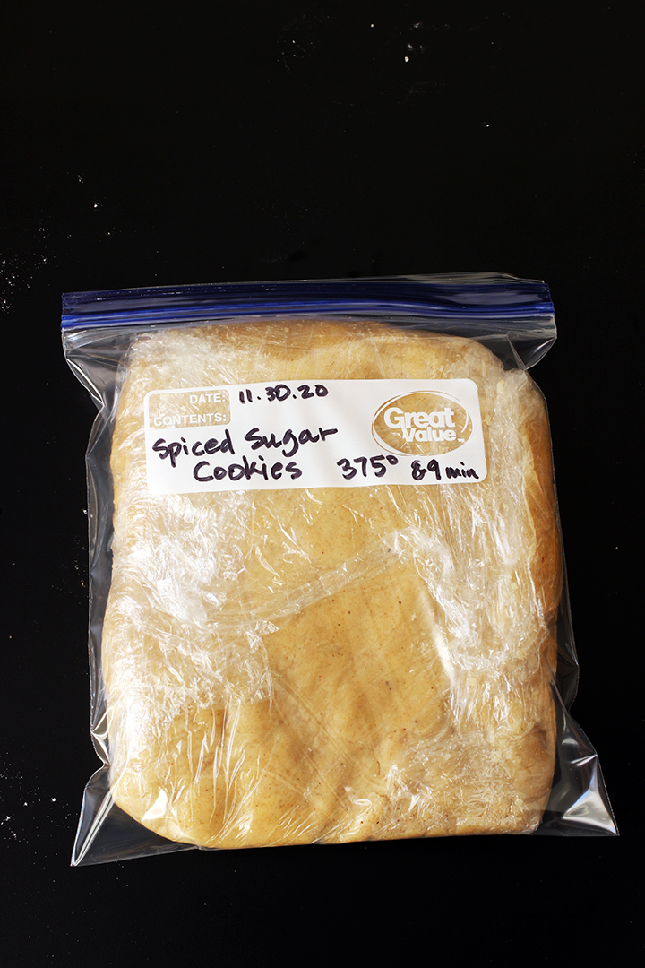 Spiced Sugar Cookie dough in bag for freezing