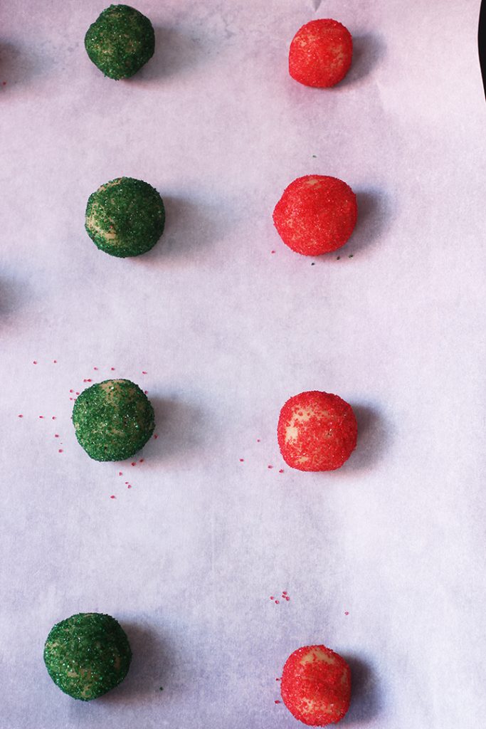 cookie balls rolled in colored sugar