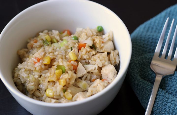 fried rice in bowl with fork