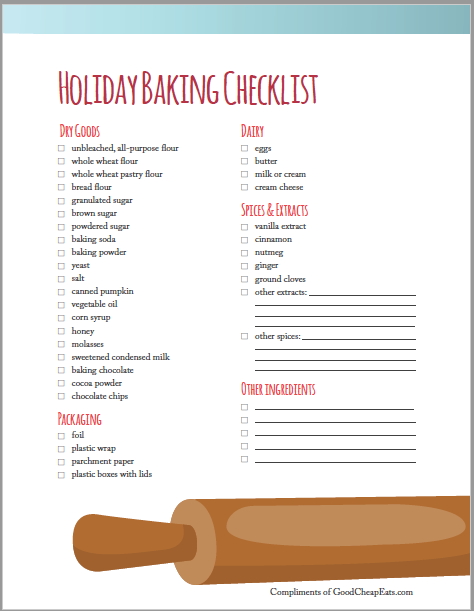 Free Printable Baking Ingredients Checklist Holiday Printable