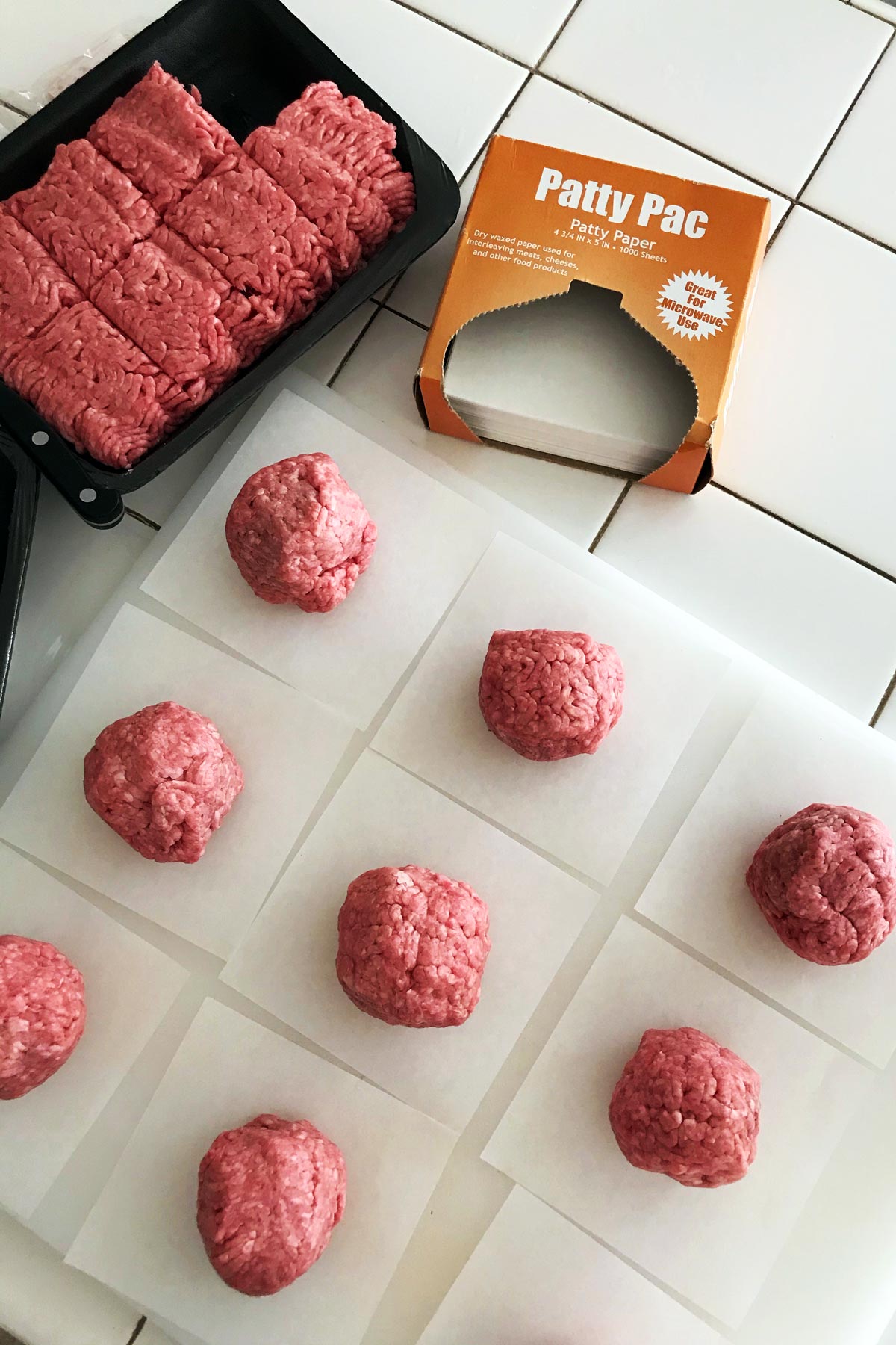 ground beef balls on patty papers