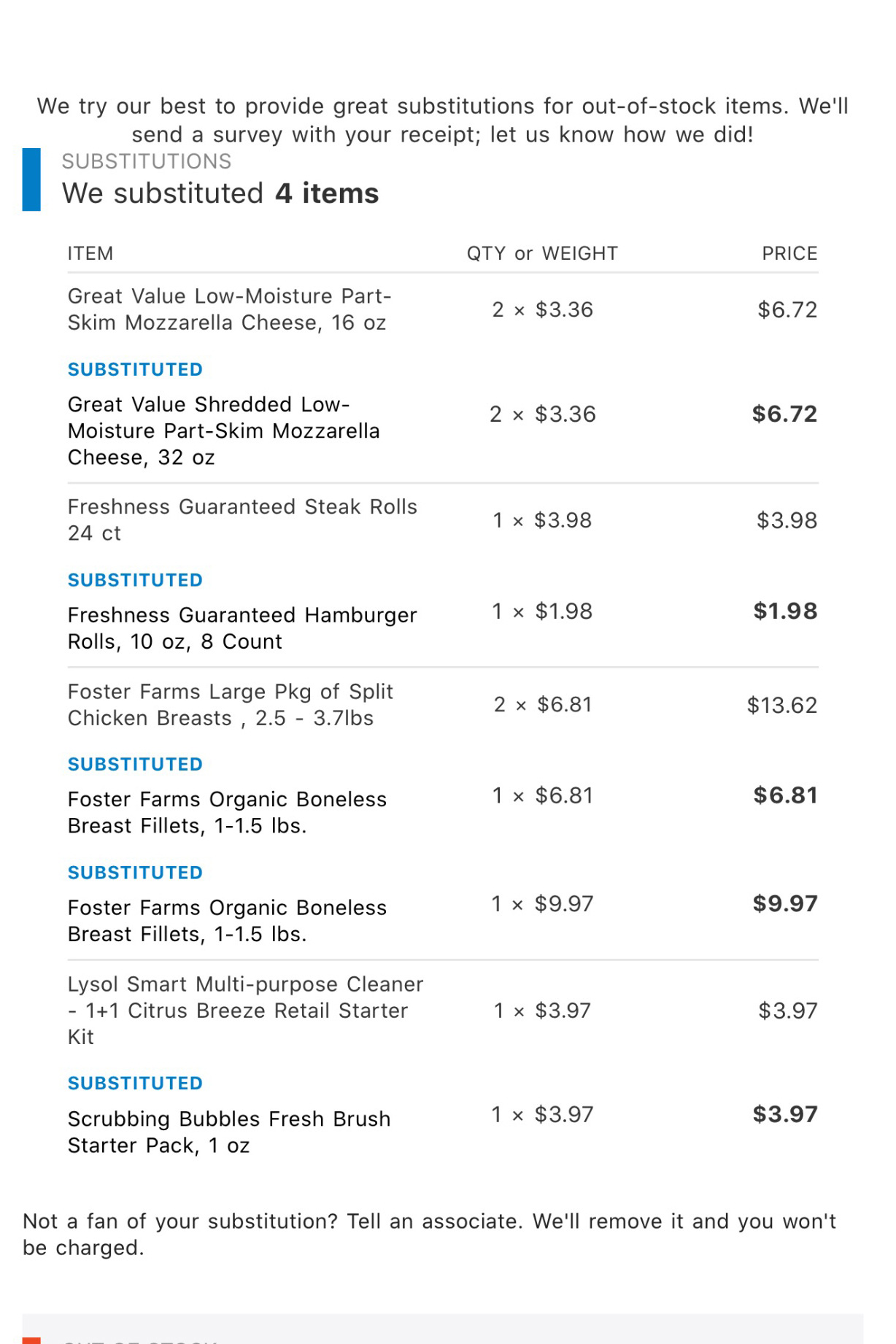 screenshot of substitutions