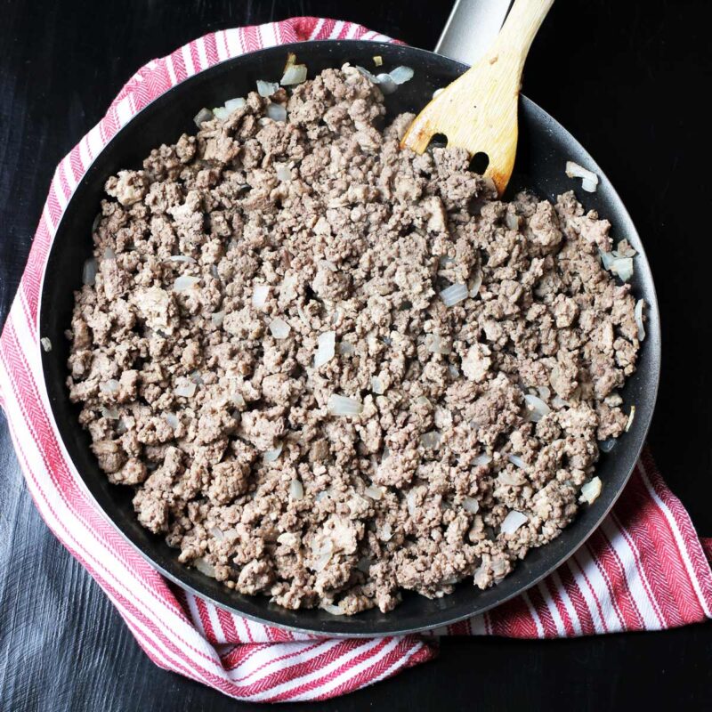 seasoned ground beef in skillet