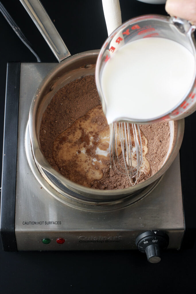 adding milk to dry ingredients