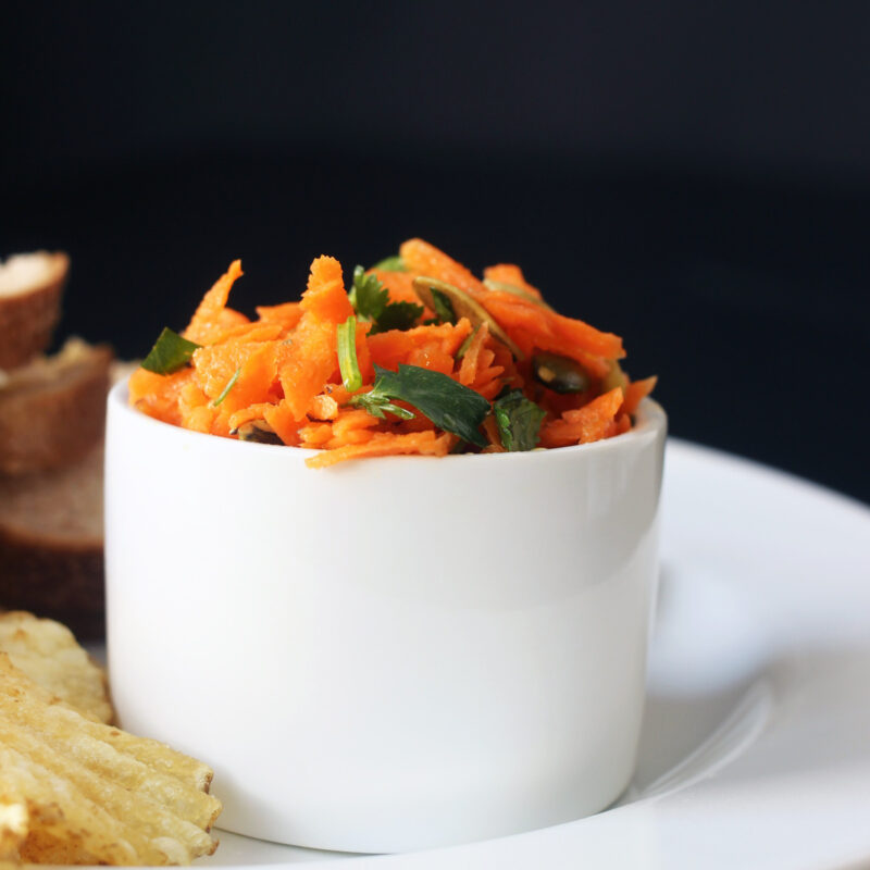 carrot salad in white ramekin