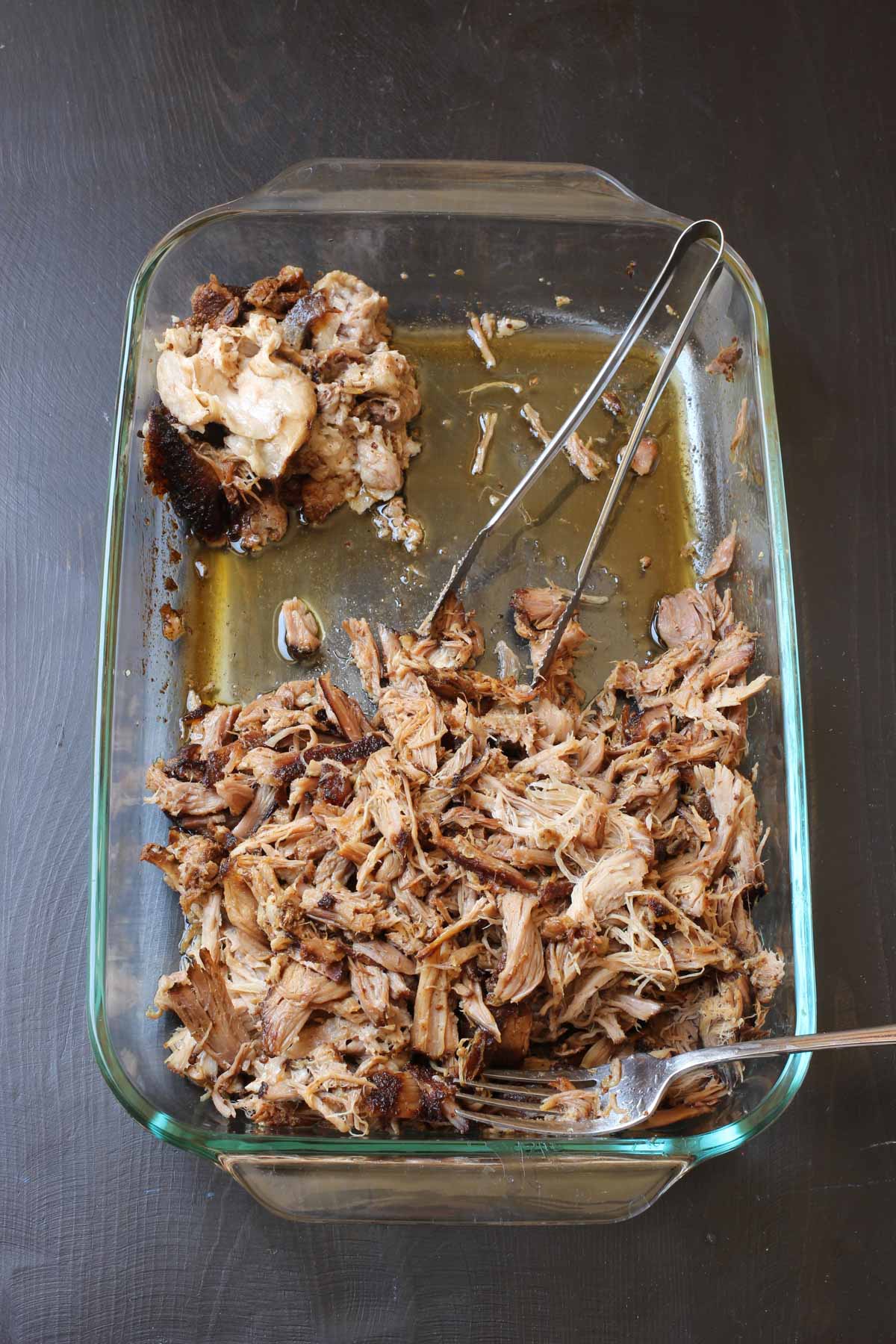 pulled pork in a glass dish