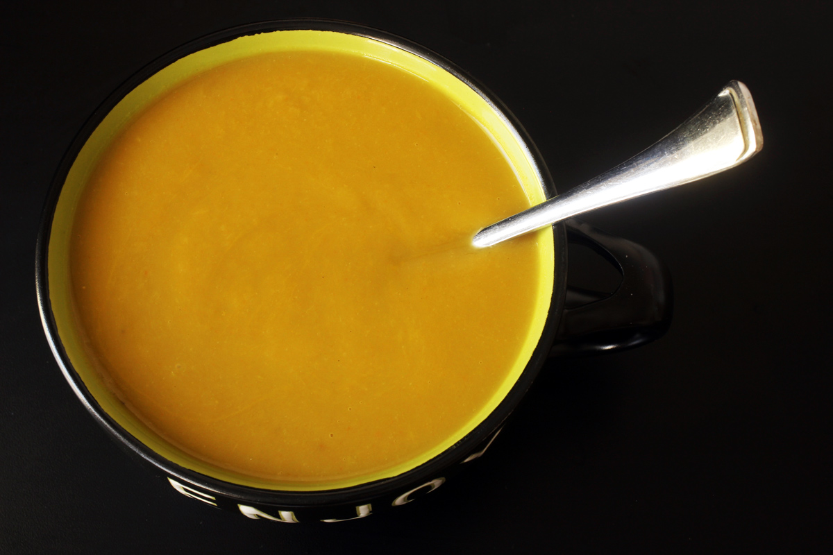 overhead shot of spring vegetable soup